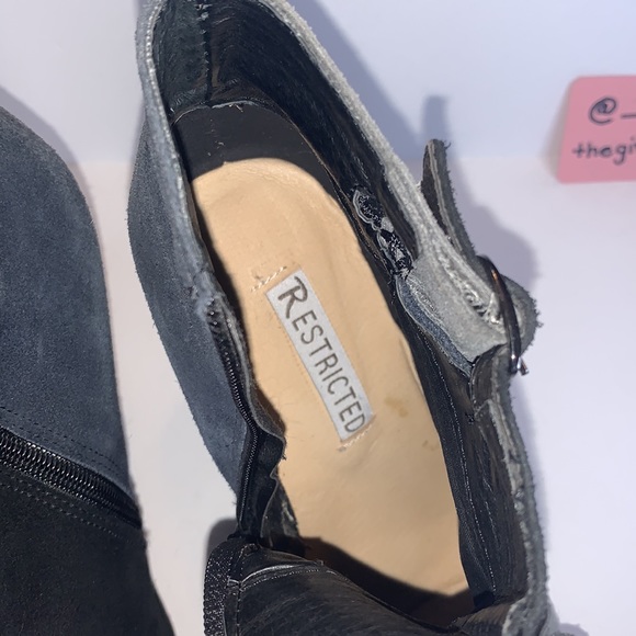 Restricted Suede Black & Blue Patchwork Wedge Buckle Booties - Picture 11 of 16